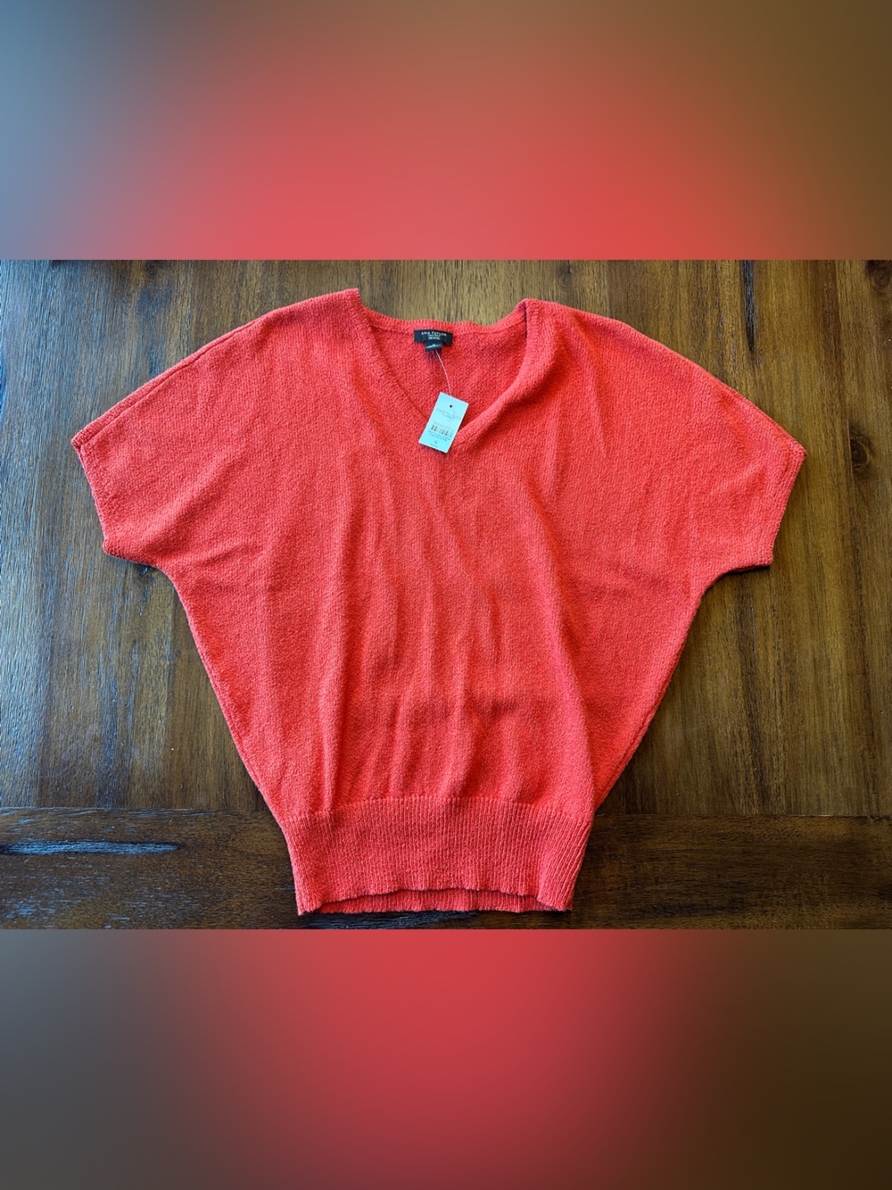 Ann Taylor Factory Coral Lightweight V-Neck Short Sleeve Sweater - size S P